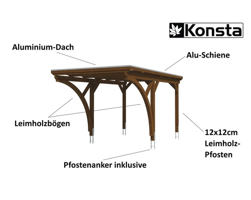 Konsta Carport mit Aluminiumdach, Leimholzbögen und Pfostenankern
