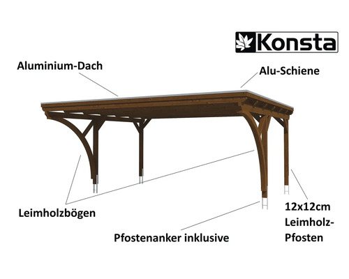 Konsta Carport mit Aluminiumdach und Leimholzbögen