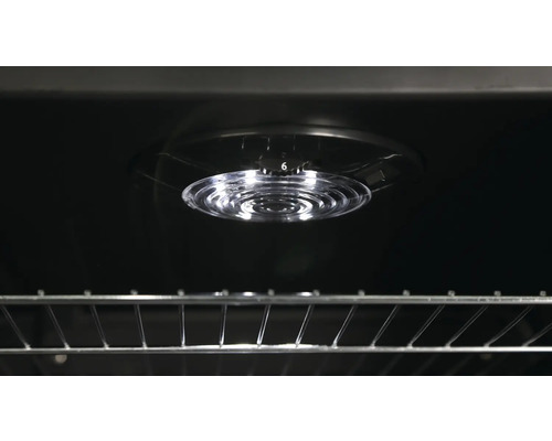 Innenraum eines Backofens mit Lampe und Gitterrost