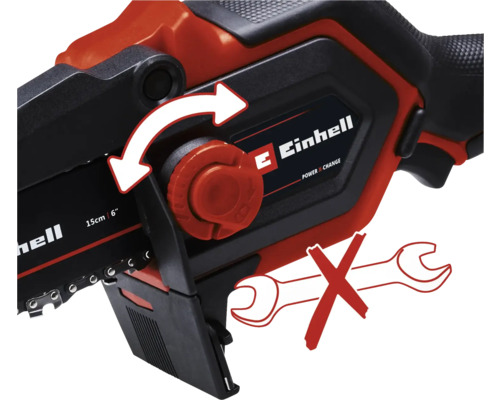 Einhandkettensäge mit werkzeuglosem Kettenwechsel und Einhell Logo