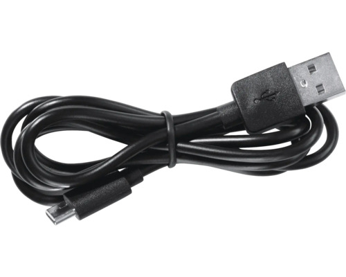 Schwarzes USB-Kabel mit Micro-USB und USB-A Anschlüssen