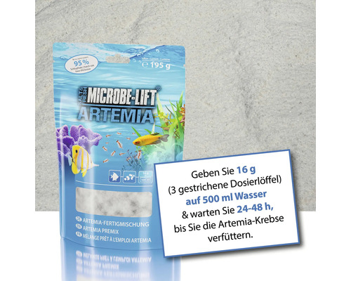 Microbe Lift Artemia Fertigmischung Packung mit Fütterungsempfehlung