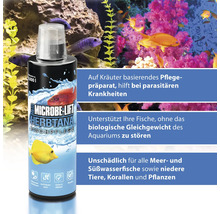 Microbe Lift Herbtana Fischpflege Produkt vor Aquarienhintergrund