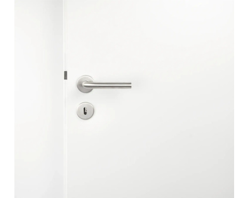 Weiße Tür mit Griff und Schlüsselloch