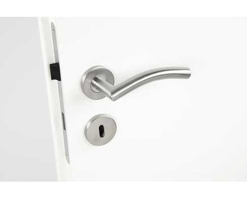 Edelstahl Türdrücker mit Schlossrosette an einer Tür