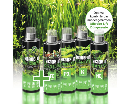 Microbe-Lift Düngeprodukte für Aquarienpflanzen, einschließlich Pflanzendünger, Eisendünger, Phosphatdünger, Kaliumdünger und Nitratdünger.