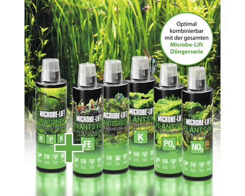 Microbe-Lift Düngerserie für Aquarienpflanzen, bestehend aus Volldünger, Eisendünger, Anzündünger, Kaliumdünger, Phosphatdünger und Nitratdünger