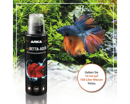 Arka MyBetta Aqua Wasseraufbereiter mit Kampffisch im Hintergrund