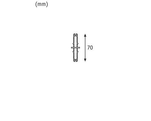 Technische Zeichnung eines Verbindungsstücks mit der Angabe 70 Millimeter