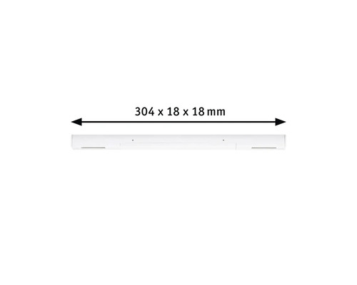 Technische Zeichnung einer Lichtleiste mit den Maßen 304 x 18 x 18 mm