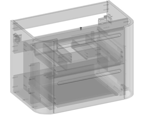 Detaillierte Darstellung eines Badezimmerunterschranks mit Schubladen
