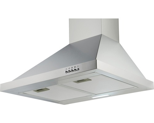 Edelstahl Dunstabzugshaube mit Bedienknöpfen und Beleuchtung