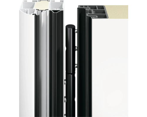 Detailansicht eines Fensterrahmens mit Scharnier