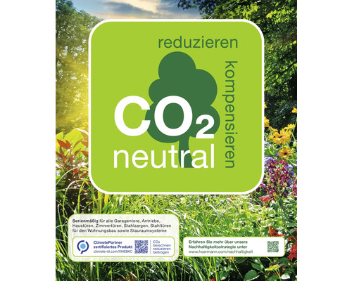 CO2 neutral Siegel mit dem Text reduzieren kompensieren