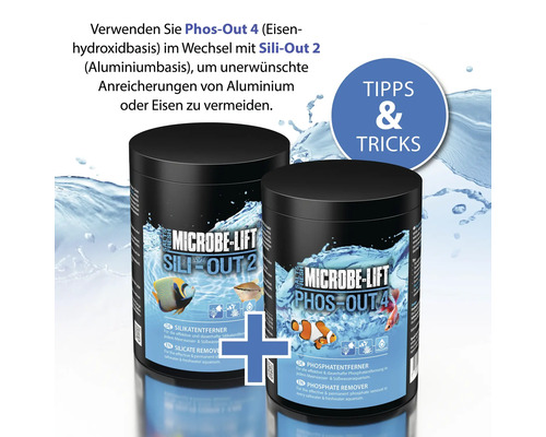 Microbe Lift Phos-Out 4 und Sili-Out 2 zur Wasseraufbereitung in Aquarien