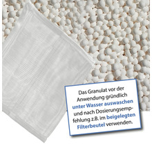 Granulat, Filterbeutel und Hinweis zur Verwendung für Wasseraufbereitung