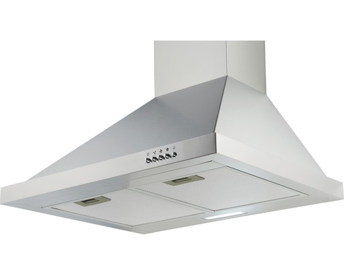 Dunstabzugshaube aus Metall mit Bedienknöpfen und Beleuchtung