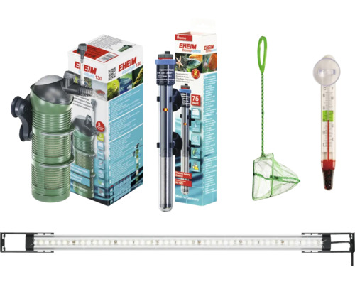 Aquarienzubehör von Eheim: Innenfilter, Heizstab, Fischkescher, Thermometer und LED-Leuchte