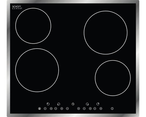 Schwarzes Glaskeramikkochfeld mit vier Kochzonen.