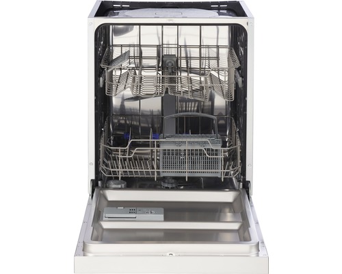 Geöffneter Geschirrspüler mit Innenraum aus Edelstahl und Geschirrkörben