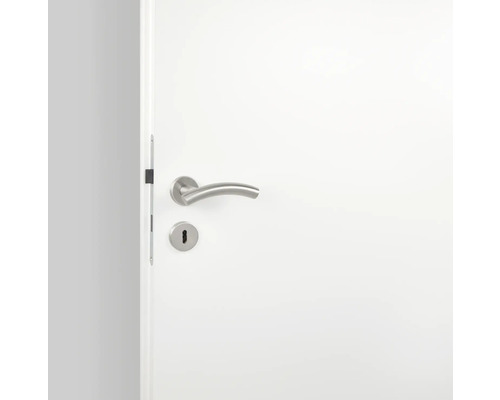 Weiße Innentür mit silberfarbener Türklinke und Schlüsselloch