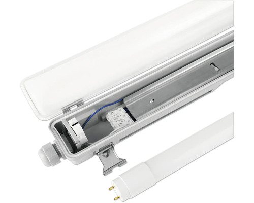 Feuchtraumleuchte mit offenem Gehäuse und Leuchtmittel