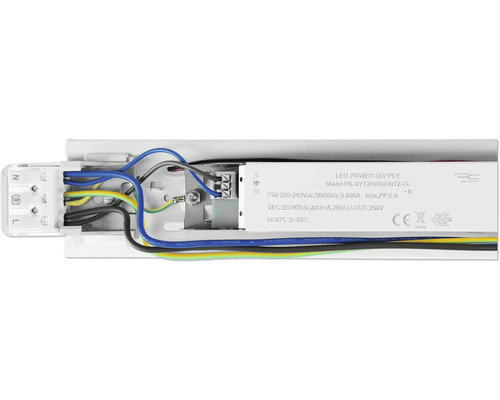 LED-Netzteil mit elektrischen Kabeln und Anschlussklemmen