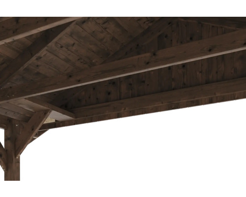 Detailansicht des Holzpavillons von unten