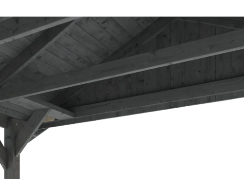 Detailansicht des Holzpavillons mit Dachkonstruktion
