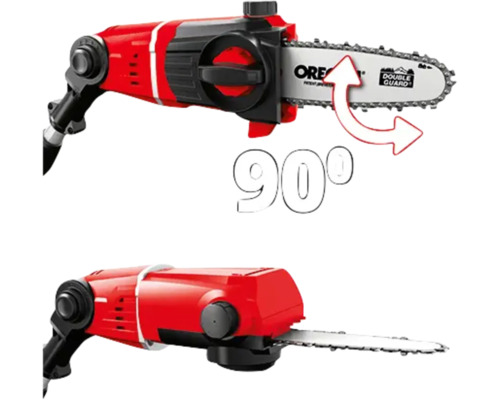 Akkukettensäge mit um 90 Grad drehbarem Kopf