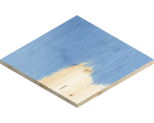 Holzbrett teilweise mit blauer Farbe bemalt