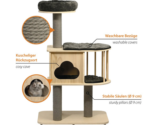 Katzenkratzbaum mit Liegeflächen, Kratzsäulen und Katzenhöhle
