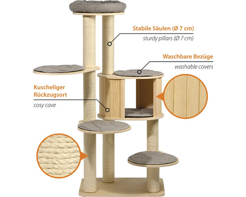 Katzenkratzbaum mit Liegeflächen und einer Höhle