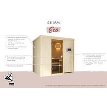 Elementsauna Karibu Alina inkl. 9 kW Ofen u.ext. Steuerung ohne Dachkranz mit bronzierter Ganzglastür