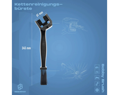 Fahrradketten Reinigungsbürste mit einer Länge von 245 Millimeter und einer Breite von 61 Millimeter