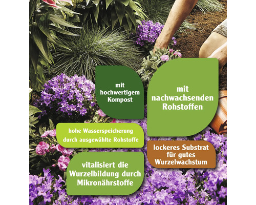 Garten mit hochwertigem Kompost, nachwachsenden Rohstoffen, hoher Wasserspeicherung, ausgewählten Rohstoffen, Wurzelbildung durch Mikronährstoffe und lockerem Substrat für gutes Wurzelwachstum