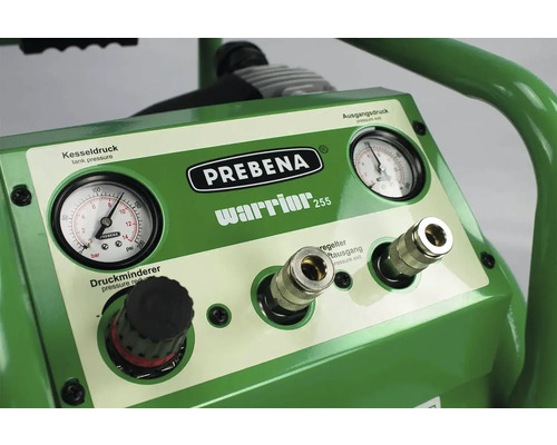 Detailansicht Prebena Warrior 255 Kompressor mit Manometer und Druckminderer