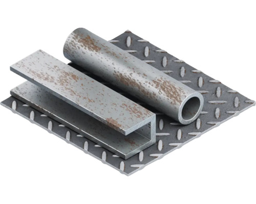 Metallwaren: Quadratische Riffelblechplatte, U-Profil und Rundrohr