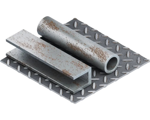 Metallplatte, Stahlrohr und U-Profil aus Metall