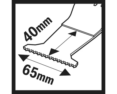 Abbildung eines Sägeblattes mit Maßangaben von 40 mm und 65 mm.