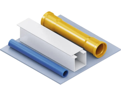 Kunststoffrohre und Kabelschacht auf einer grauen Oberfläche