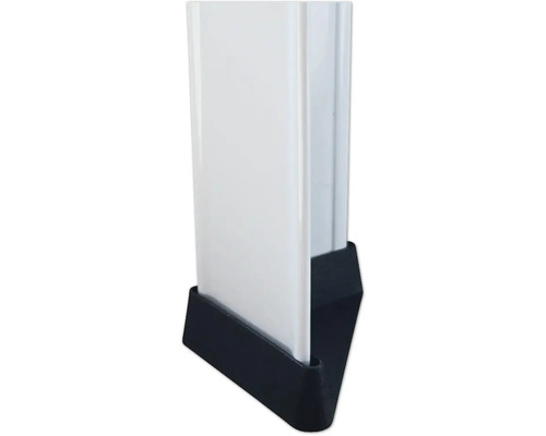 Detailansicht eines weißen Pfostens mit schwarzem Fuß