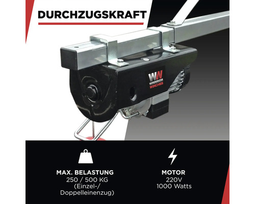 Warrior Winches Seilwinde mit maximaler Belastung von 250 bis 500 Kilogramm und 220 Volt, 1000 Watt Motor