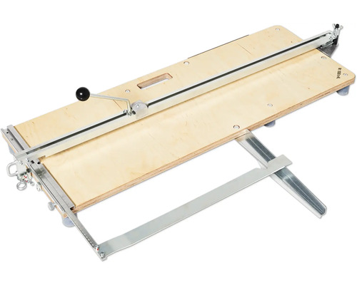 Fliesenschneider mit Holzplatte und Metallgestell