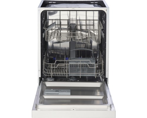 Offener Geschirrspüler mit Besteckkörben und Geschirrhaltern