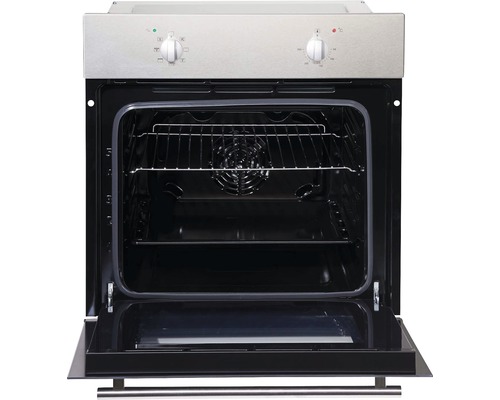 Geöffneter Backofen mit Grillrost und Bedienknöpfen