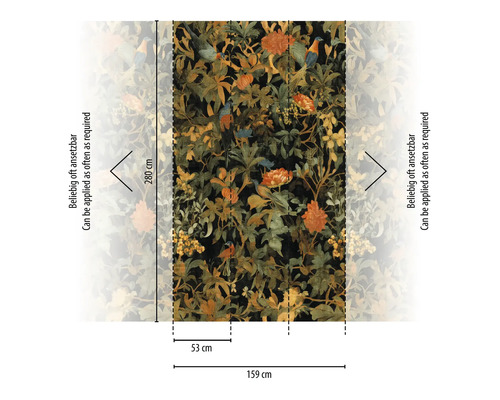 Tapete mit Pflanzen und Vögeln, Maße 159 cm x 280 cm