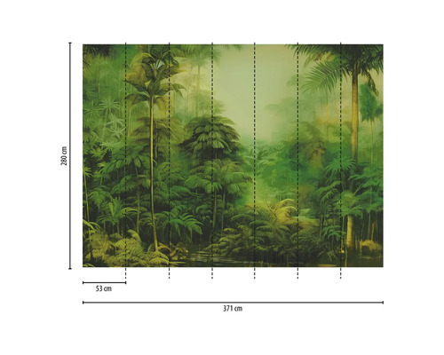 Fototapete mit Dschungelmotiv und Größenangaben 371 mal 280 cm