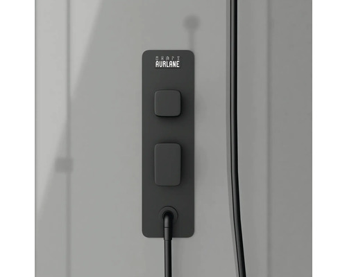 Aurlane Duschpaneel mit zwei Bedienelementen und digitaler Anzeige.