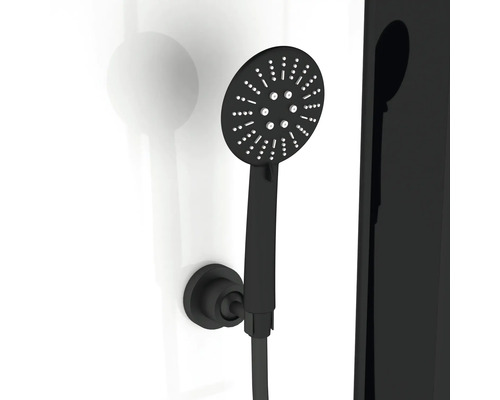 Schwarze Handbrause mit Wandhalterung